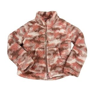 Layers Little Girls Size 4 Faux Sherpa Full Zip Pink Camo Fleece Sweatshirt